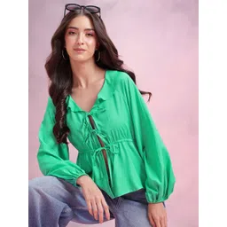 DressBerry Puff Sleeve Front Tie-Ups Top-picture-35