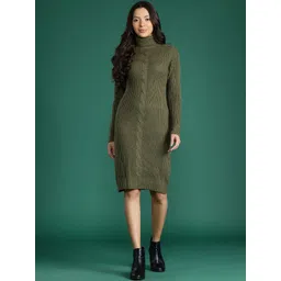 DressBerry Pure Acrylic Ribbed Cable Knit Detail Winter Dress-picture-36