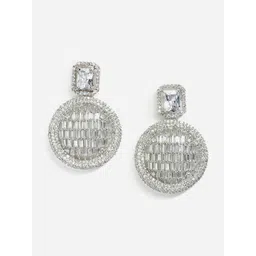 DressBerry Rhodium-Plated & White American Diamond-Studded Geometric Drop Earrings-picture-23