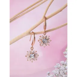 DressBerry Rose Gold-Plated American Diamond Studded Floral Shaped Drop Earrings-picture-40