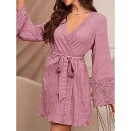 DressBerry Self Design Knee Length Robe With Belt-picture-22