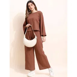 DressBerry Self Design Round Neck Top & Trousers Co-Ords-picture-29