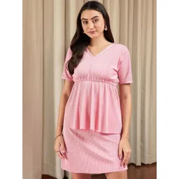 DressBerry Self Design V-Neck Top With Skirts Co-Ords-picture-19