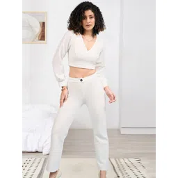 DressBerry Self Design V-Neck Top With Trousers Co-Ords-picture-15