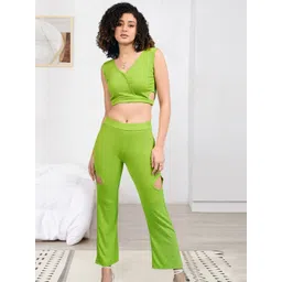 DressBerry Self Design V-Neck Top With Trousers Co-Ords-picture-16