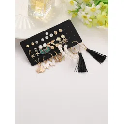 DressBerry Set Of 17 Gold -Plated Pearls Beaded Contemporary Studs-picture-33