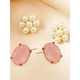 DressBerry Set Of 2 Gold-Plated Artificial Stones Earrings-picture-27