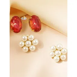 DressBerry Set Of 2 Gold-Plated Artificial Stones Earrings-picture-28