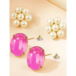 DressBerry Set Of 2 Gold-Plated Brass Artificial Stones Studs-picture-26