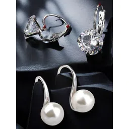 DressBerry Set of 2 Silver Toned Pearls & Cubic Zirconia Hoop Earrings-picture-24