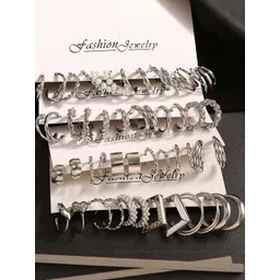 DressBerry Set Of 24 Silver-Plated Alloy Pearls Half Hoop Earrings-picture-23