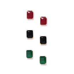 DressBerry Set Of 3 Maroon & Green Stone-Studded Gold-Plated Geometric Studs-picture-23