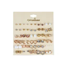 DressBerry Set Of 30 Gold-Plated Artificial Stones Studded Korean Circular Studs-picture-16