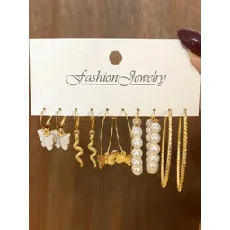 DressBerry Set of 5 Gold-Plated Snake Pearl Hoop Earrings-picture-32