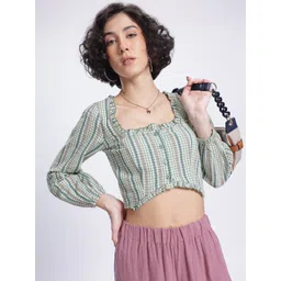 DressBerry Sheer Seersucker Frill Detail Shirt-Style Top-picture-36