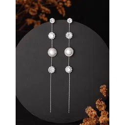 DressBerry Silver-Plated Artificial Stone Studded & Pearls Beaded Drop Earrings-picture-29