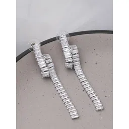 DressBerry Silver-Plated Artificial Stone Studded Contemporary Drop Earrings-picture-27