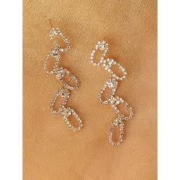 DressBerry Silver-Plated Artificial Stone Studded Contemporary Drop Earrings-picture-30