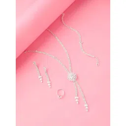 DressBerry Silver-Plated Artificial Stones Studded Necklace & Earrings With Bracelet-picture-10