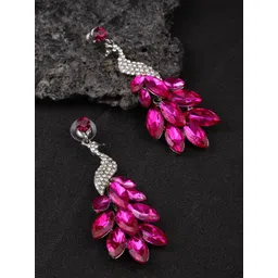 DressBerry Silver-Plated Peacock Shaped Stone Studded Drop Earrings-picture-33