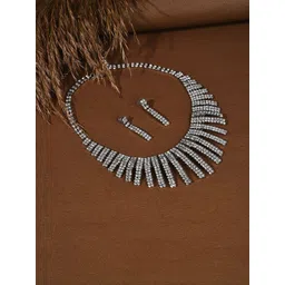 DressBerry Silver-Plated Stone Studded Necklace With Drop Earrings-picture-25