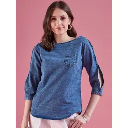 DressBerry Slit Sleeves Denim Top-picture-42