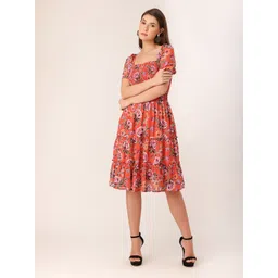 DressBerry Smocked Floral Printed Georgette Dress-image-21