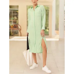 DressBerry Spirited Swirl Self-Striped Midi Shirt Dress with Slit-Detail-picture-31