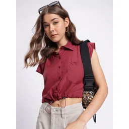 DressBerry Sprightly Spirit Cinched Waist Crop Shirt-Style Top-picture-30