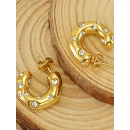 DressBerry Stainless Steel Gold-Plated AD Studded Circular Shaped Half Hoop Earrings-picture-39