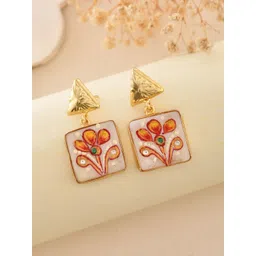 DressBerry Stainless Steel Gold Plated Artificial Studded & Beaded Geometric Drop Earrings-picture-38
