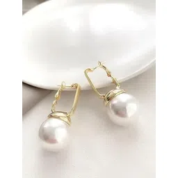 DressBerry Stainless Steel Gold-Plated Pearls Contemporary Shaped Chunky Hoop Earrings-picture-34