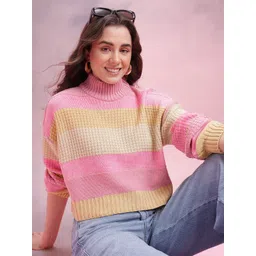 DressBerry Striped Turtle Neck Drop-Shoulder Sleeves Crop Pullover-picture-38