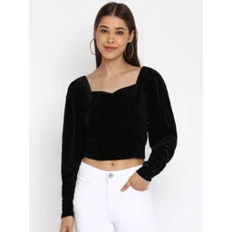 DressBerry Sweetheart Neck Puff Sleeve Velvet Top-picture-11