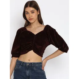 DressBerry Sweetheart Neck Puff Sleeve Velvet Top-picture-30