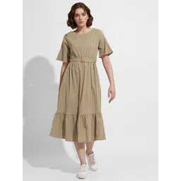 DressBerry Textured Belted Fit & Flare Midi Dress-picture-10