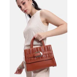 DressBerry Textured Structured Handheld Bag With Buckle-image-7