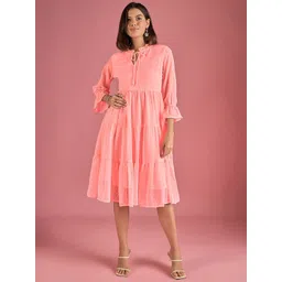 DressBerry Tie-Up Neck Bell Sleeve Georgette Fit & Flare Dress-picture-22