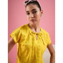 DressBerry Tie-Up Neck Extended Sleeves Cotton Top-picture-16