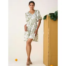 DressBerry Tropical Print Batwing Sleeve Satin Empire Dress-picture-29