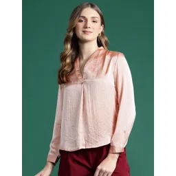 DressBerry V-Neck Pleated Pleated Crinkle Textured Satin Top-picture-41