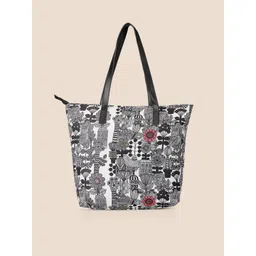 DressBerry White & Black Floral Printed Shopper Tote Bag image 1