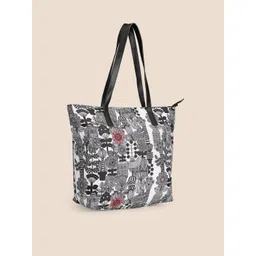 DressBerry White & Black Floral Printed Shopper Tote Bag image 2