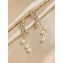 DressBerry White Gold-Plated Stone Studded & Beaded Drop Earrings-picture-23