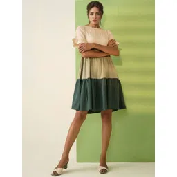 DressBerry Women Beige Solid BLENDED Fit and Flare Dresses-picture-16