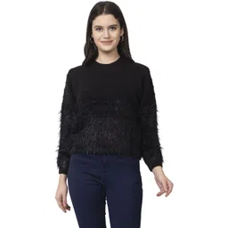 DressBerry Women Black Self Design Woolen Pullover-picture-17