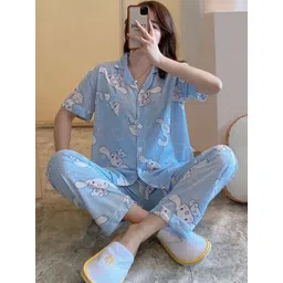 DressBerry Women Blue Polyester Printed Casual Lungee Wear Co-Ords-picture-20