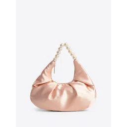 DressBerry Women Blush Satin with Pearl Handle Moon Hobo Bag-picture-20
