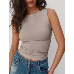 DressBerry Women Boat Neck Sleeveless Solid Crop Top-picture-34