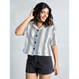 dressberry Women Boxy Fit Self Design Lapel Collar Casual Shirt-picture-16